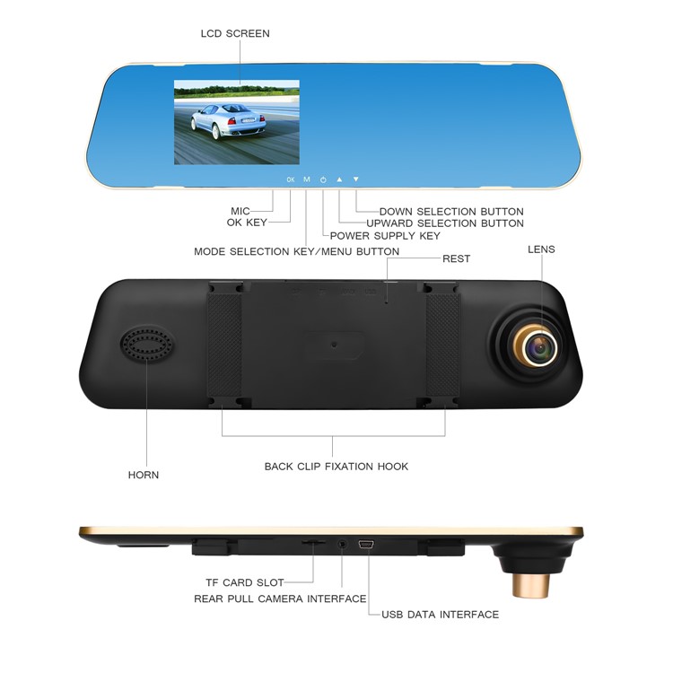 3.5-inch 1080P HD Dual Lens Car Rearview Mirror Camera Dash Cam IR DVR V40A-3