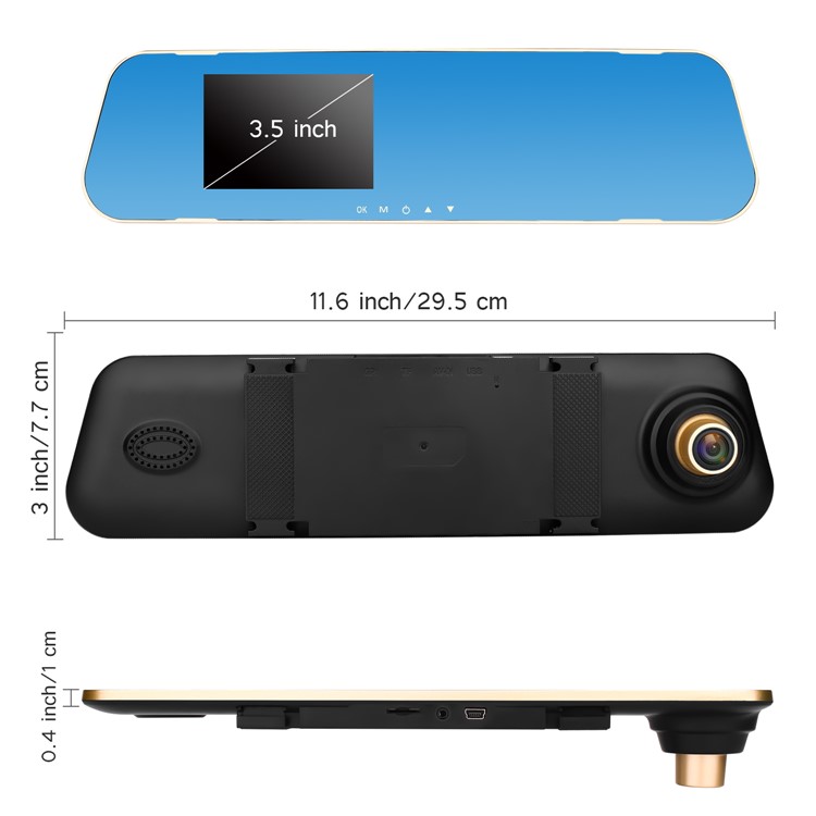 3.5-inch 1080P HD Dual Lens Car Rearview Mirror Camera Dash Cam IR DVR V40A-4