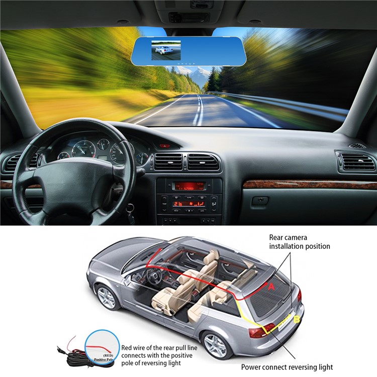 3.5-inch 1080P HD Dual Lens Car Rearview Mirror Camera Dash Cam IR DVR V40A-6