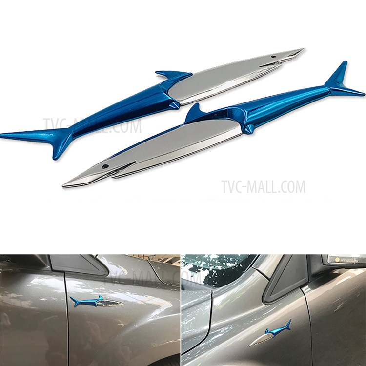 2Pcs Shark Shape Metal Car Sticker Decal Self-adhesive Badge Car Decoration-1