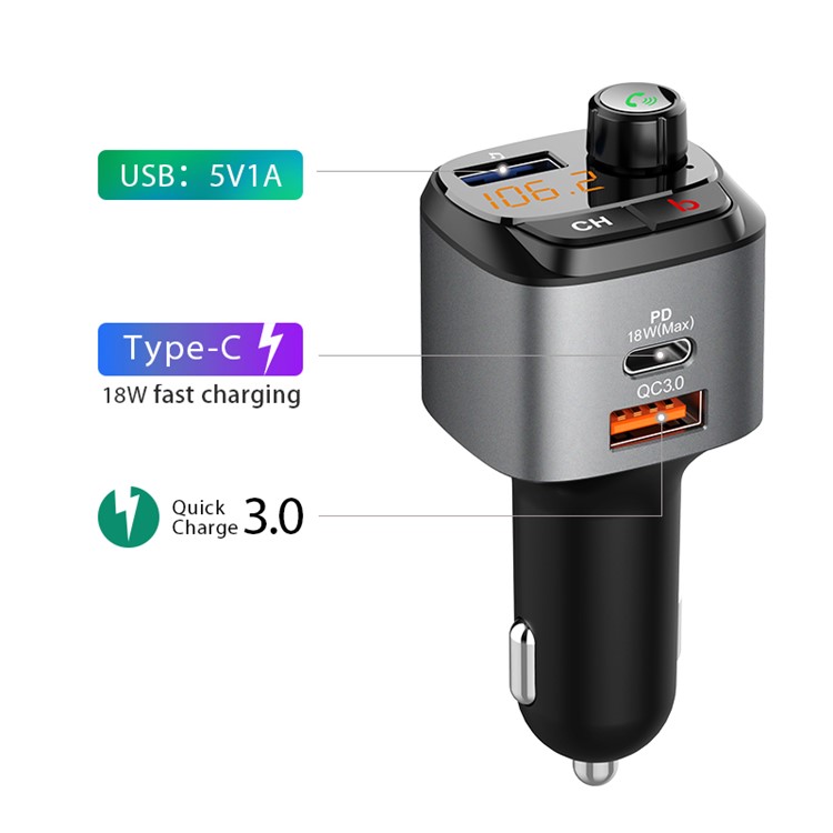 C68 Bluetooth 5.0 Car Kit QC3.0+PD18W Fast Charge Car MP3 Player FM Transmitter Hands-free Call-4