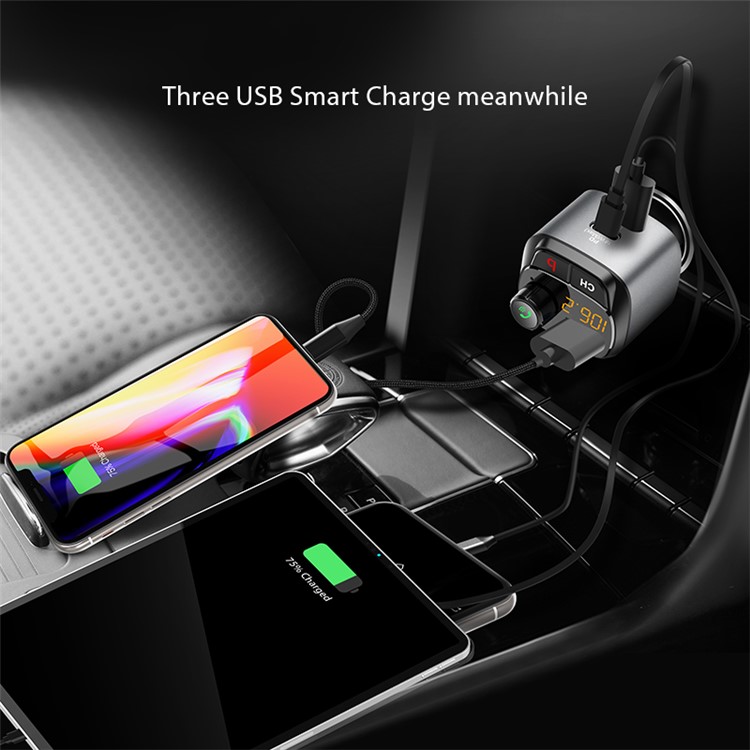 C68 Bluetooth 5.0 Car Kit QC3.0+PD18W Fast Charge Car MP3 Player FM Transmitter Hands-free Call-5