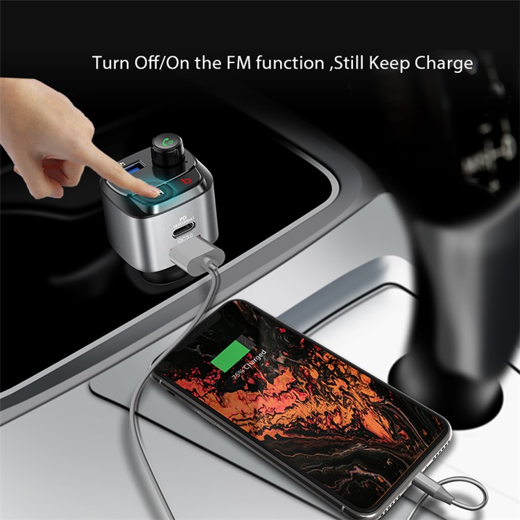 C68 Bluetooth 5.0 Car Kit QC3.0+PD18W Fast Charge Car MP3 Player FM Transmitter Hands-free Call-7
