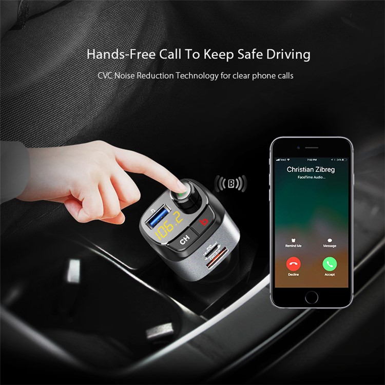 C68 Bluetooth 5.0 Car Kit QC3.0+PD18W Fast Charge Car MP3 Player FM Transmitter Hands-free Call-9