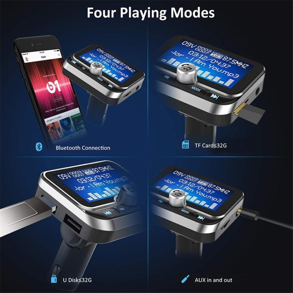 BC32 LCD Bluetooth MP3 Player Transmissor Carregador De Carro FM Dupla USB Com Controle Remoto-12
