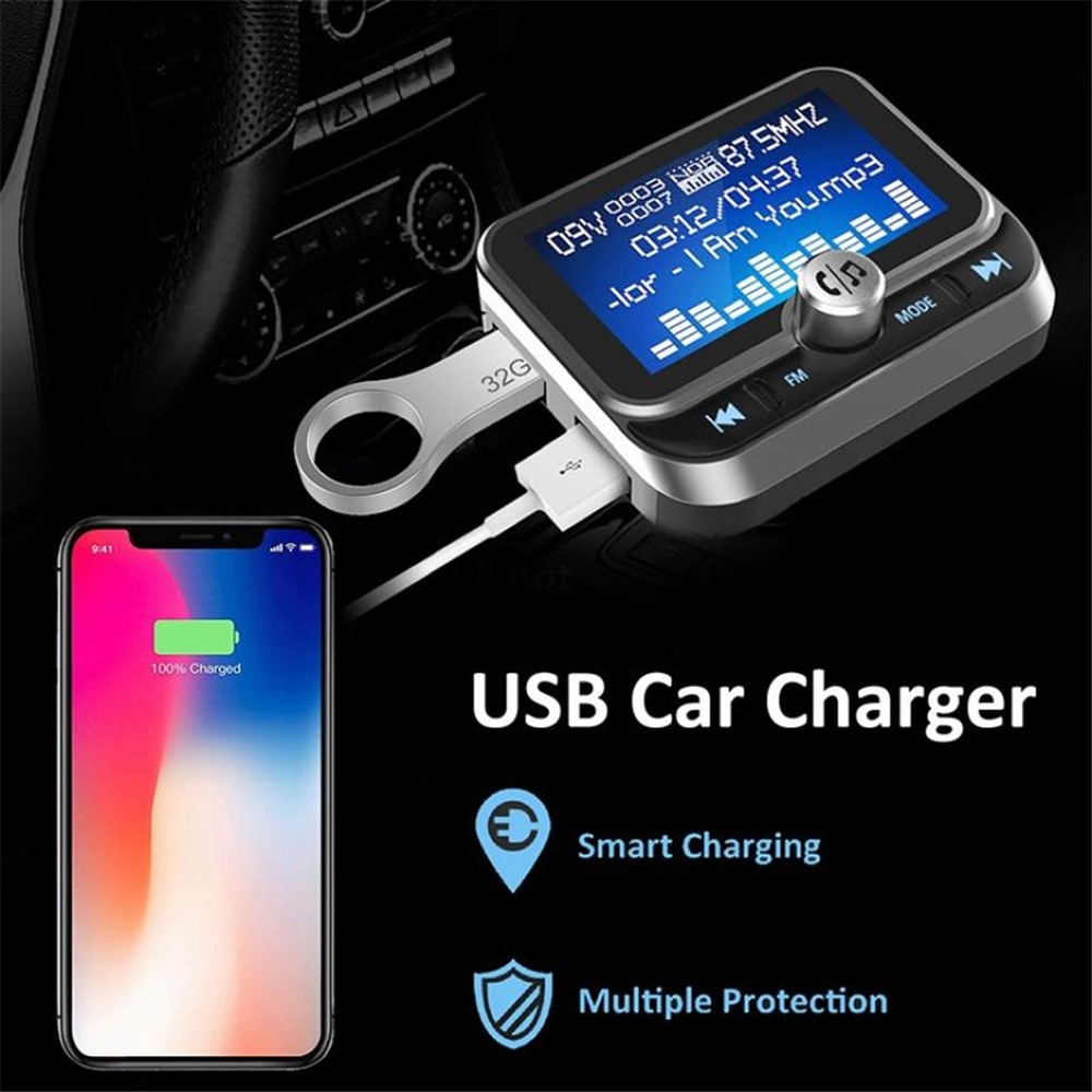 BC32 LCD Bluetooth MP3 Player Transmissor Carregador De Carro FM Dupla USB Com Controle Remoto-13