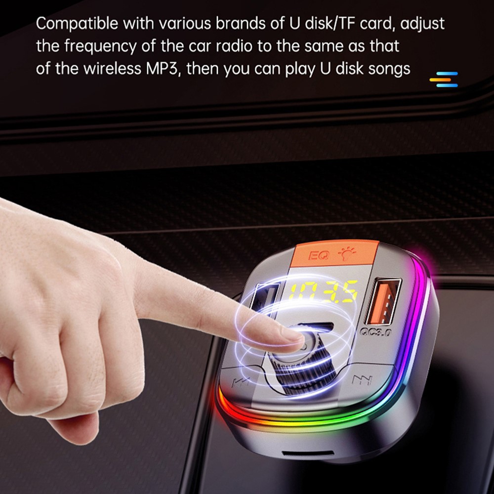 T832 Car Bluetooth 5.0 Adapter MP3 Player FM Transmitter Hands-free Calls 2 USB Port with QC 3.0 Charging-10