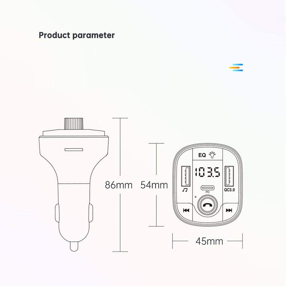T832 Car Bluetooth 5.0 Adapter MP3 Player FM Transmitter Hands-free Calls 2 USB Port with QC 3.0 Charging-14