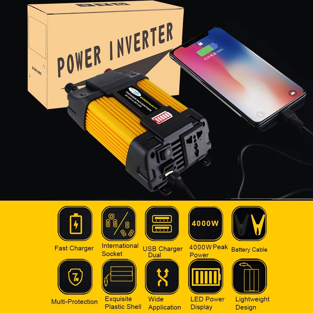 500W DC 12V to AC 110V Intelligent Car Power Inverter with Dual USB Port for Camping, Traveling High Power Inverter-11