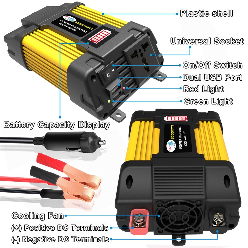 500W DC 12V to AC 110V Intelligent Car Power Inverter with Dual USB Port for Camping, Traveling High Power Inverter-5