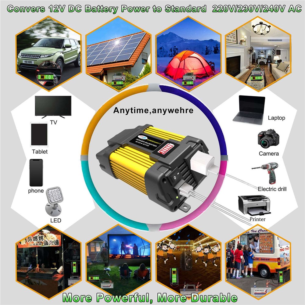 500W DC 12V to AC 110V Intelligent Car Power Inverter with Dual USB Port for Camping, Traveling High Power Inverter-8