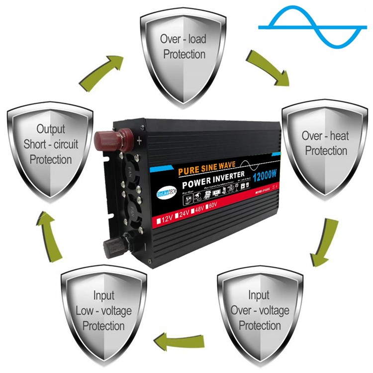 Soliketech 12000W Múltiple Protección DC a AC Pure Sine Wave Car Power Inverter Con Pantalla LED - DC 12V a AC 220V-4