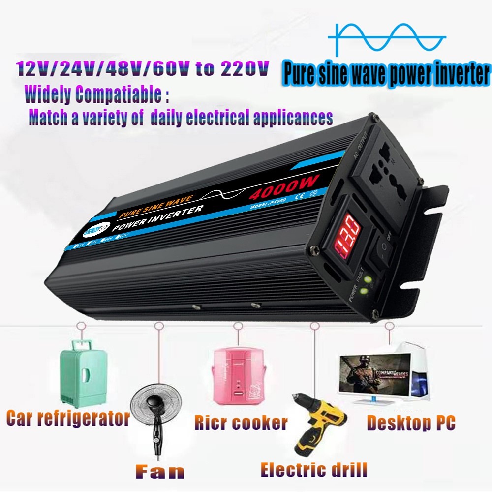 Wholesale SOLIKETECH 4000W Pure Sine Wave Power Car Inverter DC to AC 220V 50Hz with LED Display