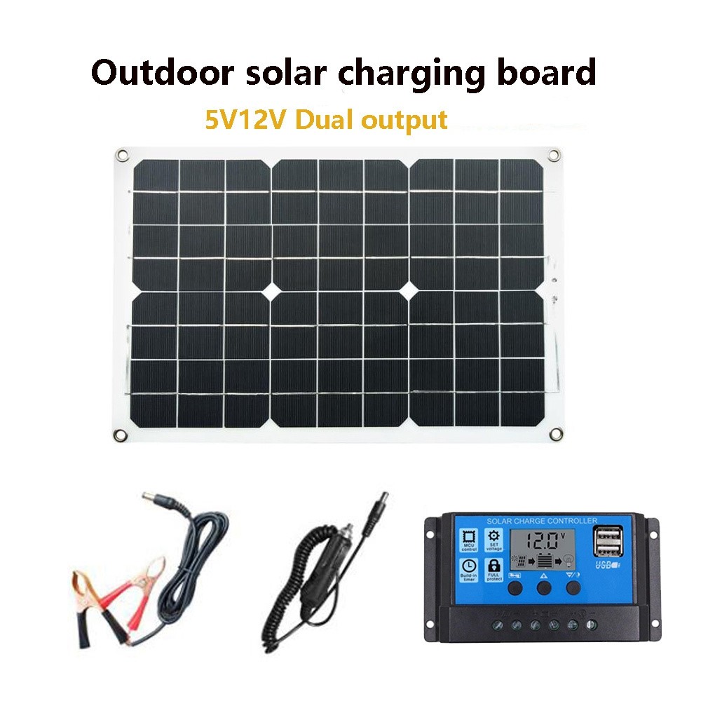 High Efficiency Power Inverter 18W 18V Solar Panel 30A LCD Display Solar Controller 300W Car RV Power Converter - Black / 12V to 220V-3