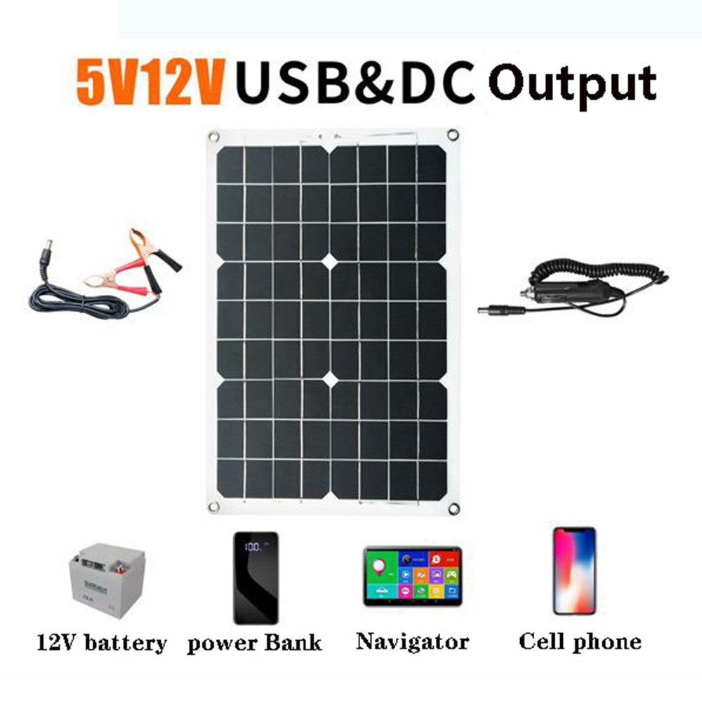 300W High Efficiency Car Power Inverter 18W 18V Solar Panel 30A Solar Controller Car Power Converter - Black / 12V to 220V-7