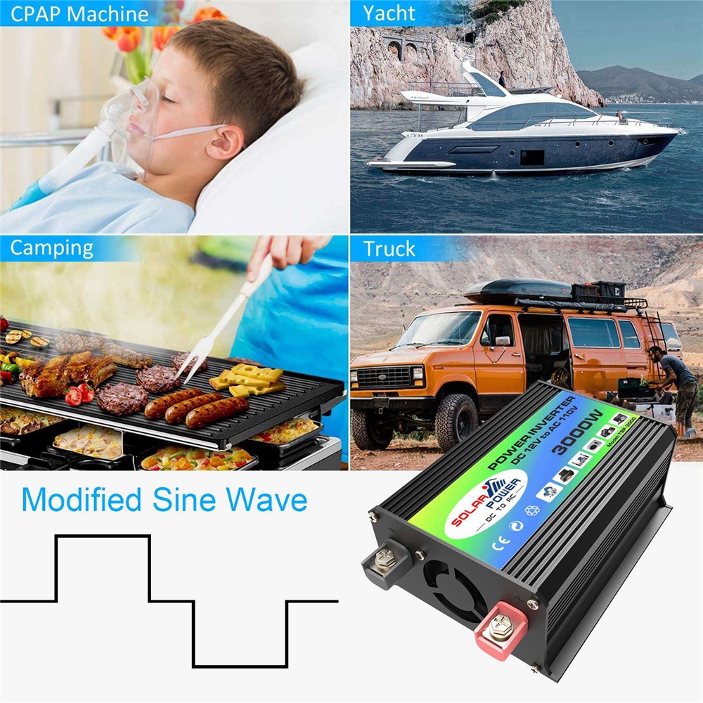 Tang I Generation 12V to 110V 3000W Power Inverter Intelligent Car Inverter with Dual USB for Camping, Traveling - Black-10