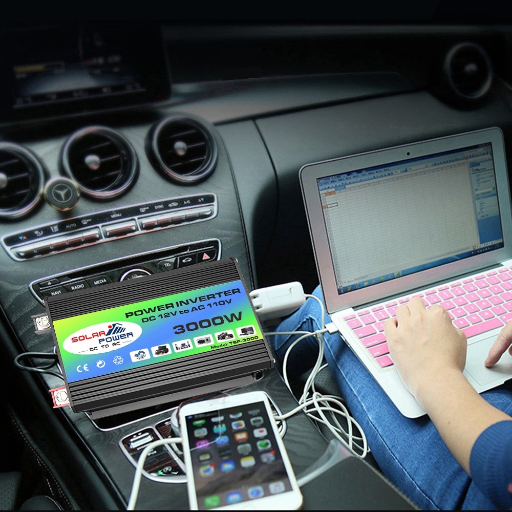 Tang I Generation 12V to 110V 3000W Power Inverter Intelligent Car Inverter with Dual USB for Camping, Traveling - Black-3