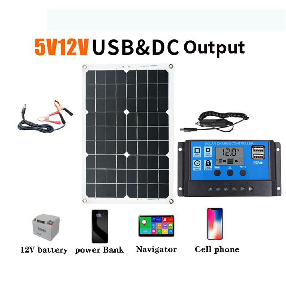 300W Smart Inverter with LED Display Outdoor Car Inverter + Photovoltaic System 18W 18V Solar Panel + 30A Solar Controller - 12V to 110V / Black-6