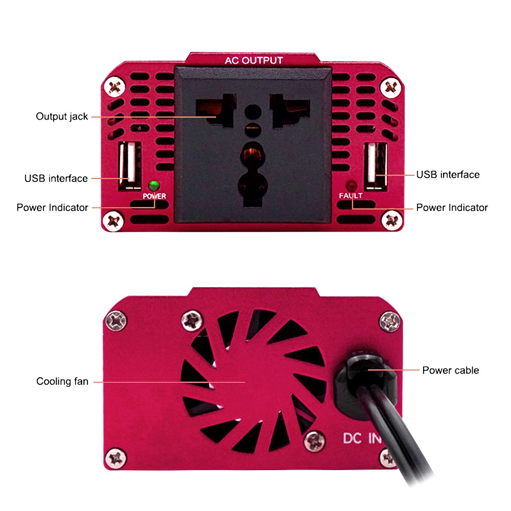 LVYUAN 12V 300W Car Inverter Dual USB Ports Inverter with Cigarette Lighter for Camping, Traveling - Universal Plug-8
