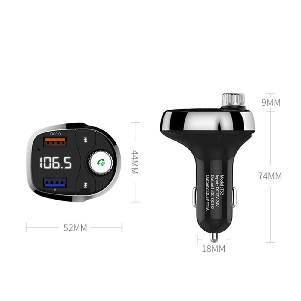 T62 QC 3.0 Bluetooth FM Transmitter Car Charger Wireless U Disk Adapter Music Player-6