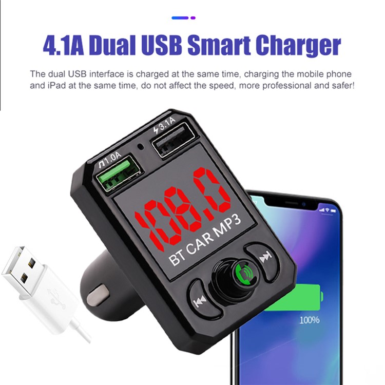A6 BT FM Tableter Car Charger Avec 2 Ports USB Car MP3 Player Support U Disque, Carte Tf, Appels Mains Libres Bluetooth-4