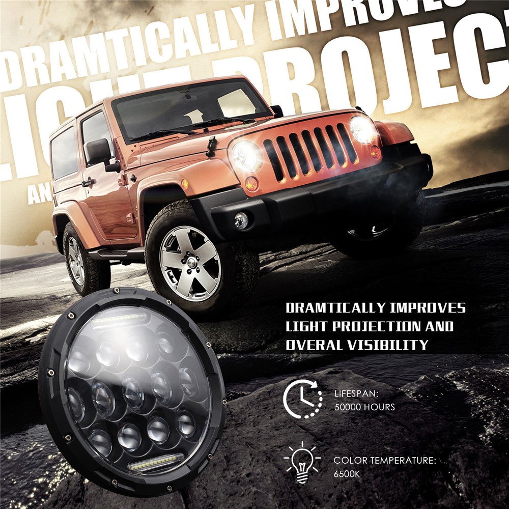 EAGLEVISION C0045 7inch 13-LED Waterproof DRL Light High Low Beam Car Truck Round Headlight for Jeep Wrangler-2