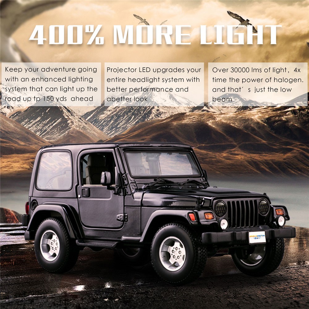 EAGLEVISION C0045 7inch 13-LED Waterproof DRL Light High Low Beam Car Truck Round Headlight for Jeep Wrangler-3