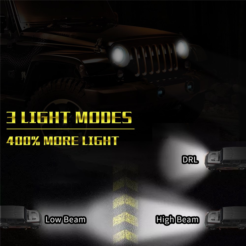 EAGLEVISION C0045 7inch 13-LED Waterproof DRL Light High Low Beam Car Truck Round Headlight for Jeep Wrangler-5