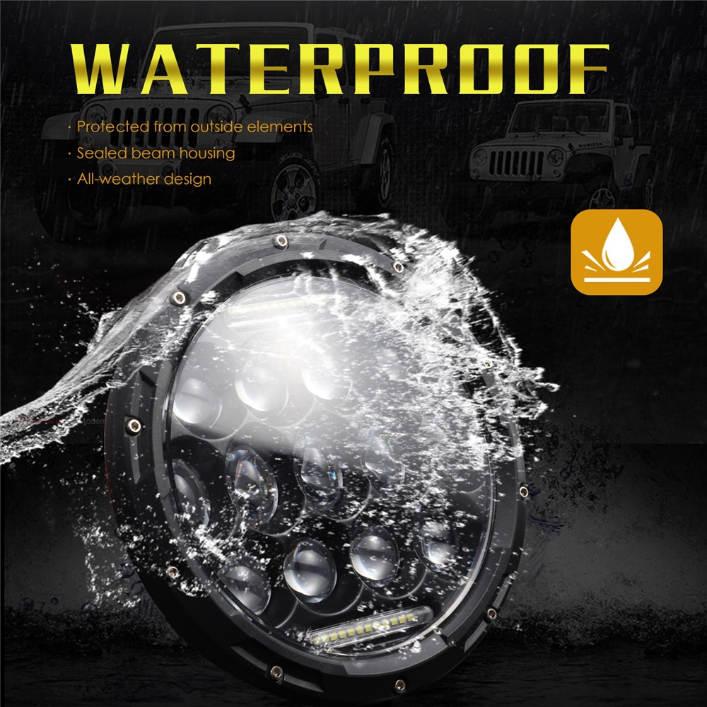 EAGLEVISION C0045 7inch 13-LED Waterproof DRL Light High Low Beam Car Truck Round Headlight for Jeep Wrangler-6