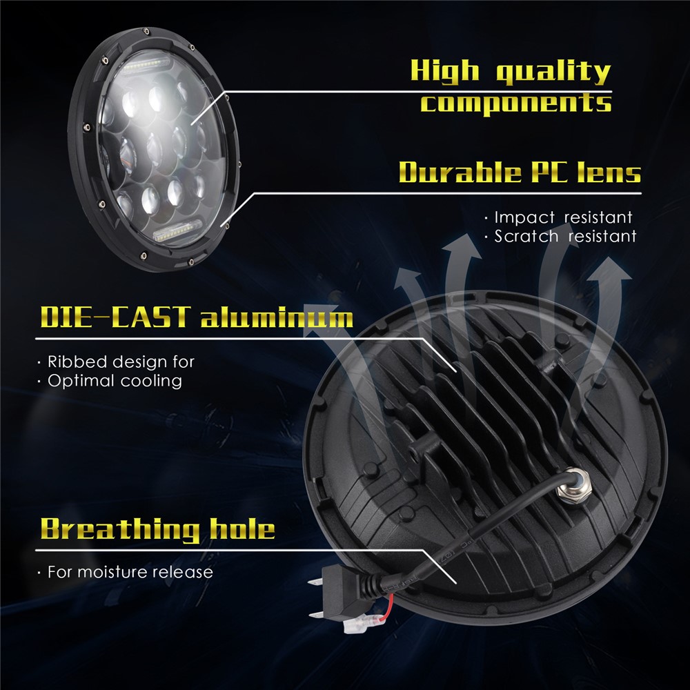 EAGLEVISION C0045 7inch 13-LED Waterproof DRL Light High Low Beam Car Truck Round Headlight for Jeep Wrangler-7