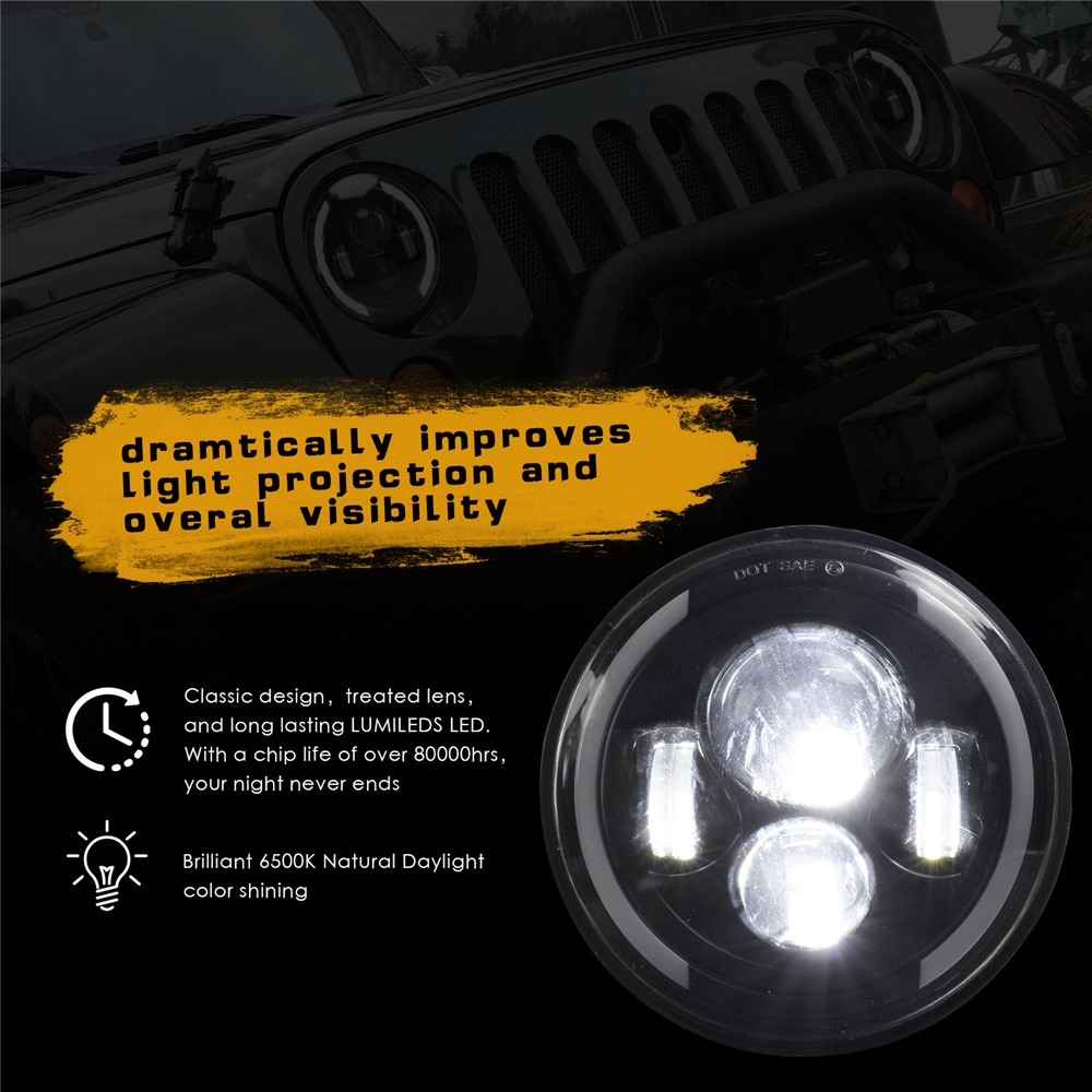 EAGLEVISION C0044 7inch Waterproof Angle Eyes Light High Low Beam Car Truck Round Headlight for Jeep Wrangler-2