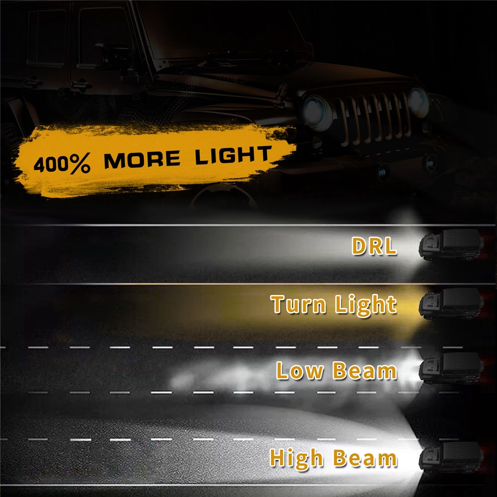 EAGLEVISION C0044 7inch Waterproof Angle Eyes Light High Low Beam Car Truck Round Headlight for Jeep Wrangler-3