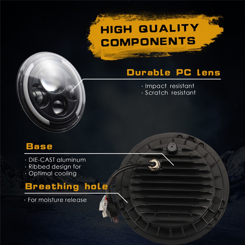 EAGLEVISION C0044 7inch Waterproof Angle Eyes Light High Low Beam Car Truck Round Headlight for Jeep Wrangler-6