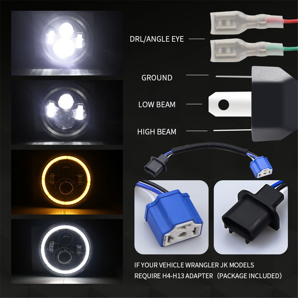 EAGLEVISION C0046 7inch Angle Eyes High Low Beam Round Car Truck Headlight Turn Signal Light for Jeep Wrangler-2