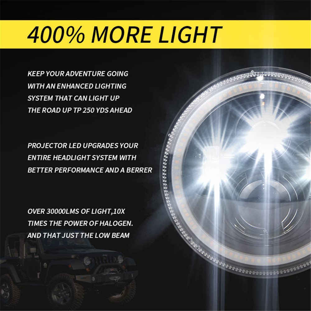 EAGLEVISION C0046 7inch Angle Eyes High Low Beam Round Car Truck Headlight Turn Signal Light for Jeep Wrangler-4