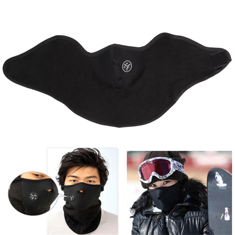 Outdoor Sports Cycling Windproof Scarf Polar Fleece Warm Breathable Neck Gaiter Face Cover - Black-2