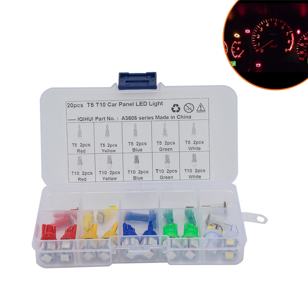 A3605 20PCS T5 / T10 Car Dashboard Light Motorcycle Modification LED Turn Signal Light Clearance Lamp with Plastic Box-1