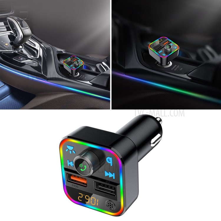 BT22 Colorful Light Dual USB Voltage Detection Car Bluetooth MP3 FM Transmitter QC3.0 Fast Charging Phone Charger-10
