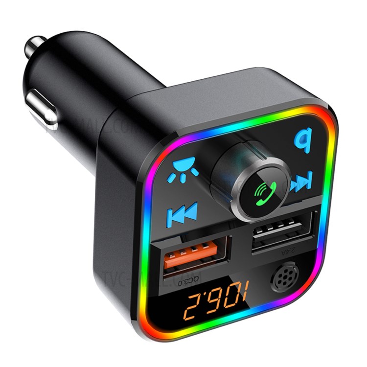 BT22 Colorful Light Dual USB Voltage Detection Car Bluetooth MP3 FM Transmitter QC3.0 Fast Charging Phone Charger-11