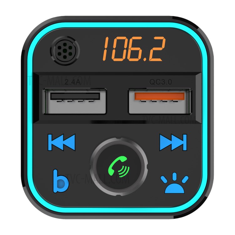 BT22 Colorful Light Dual USB Voltage Detection Car Bluetooth MP3 FM Transmitter QC3.0 Fast Charging Phone Charger-2