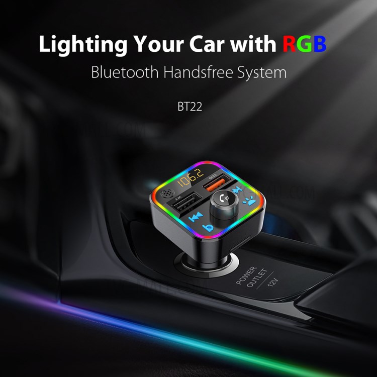 BT22 Colorful Light Dual USB Voltage Detection Car Bluetooth MP3 FM Transmitter QC3.0 Fast Charging Phone Charger-3