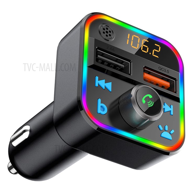 BT22 Colorful Light Dual USB Voltage Detection Car Bluetooth MP3 FM Transmitter QC3.0 Fast Charging Phone Charger-4