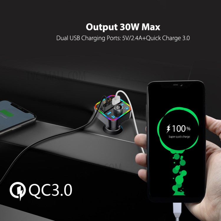 BT22 Colorful Light Dual USB Voltage Detection Car Bluetooth MP3 FM Transmitter QC3.0 Fast Charging Phone Charger-5