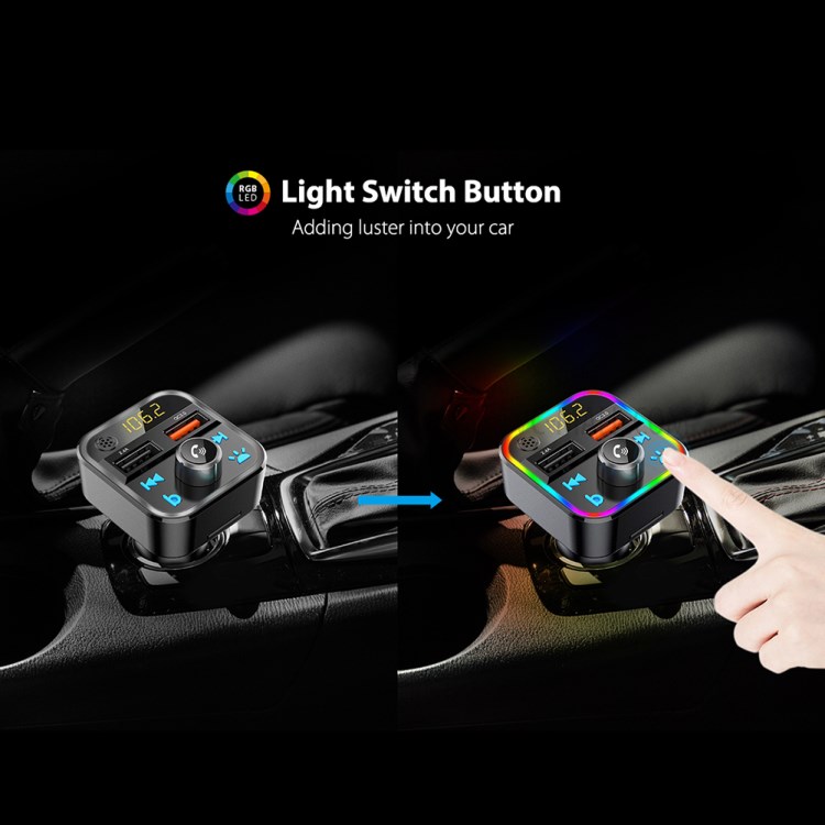 BT22 Colorful Light Dual USB Voltage Detection Car Bluetooth MP3 FM Transmitter QC3.0 Fast Charging Phone Charger-7