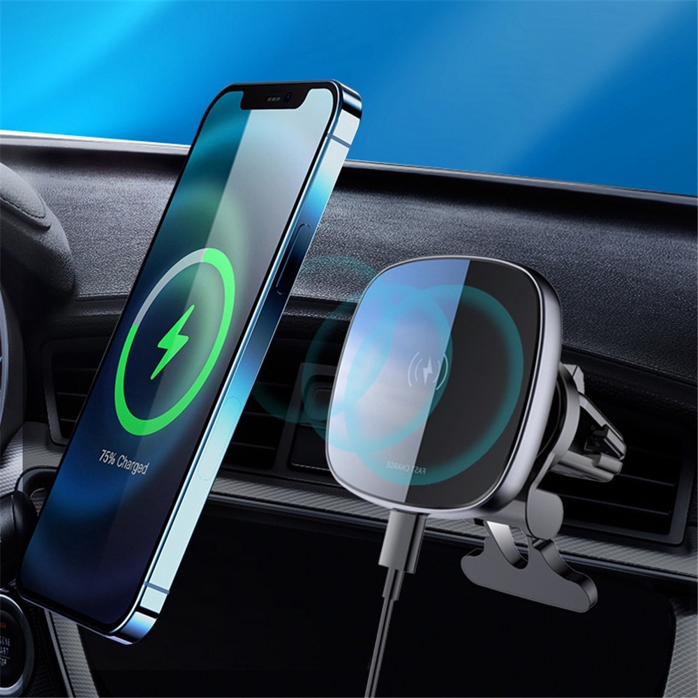 LOHEE W-26 Car Magnetic Wireless Charger Air Vent 15W Fast Charging Station Phone Holder 360-degree Rotating for iPhone 12/13 Series-3