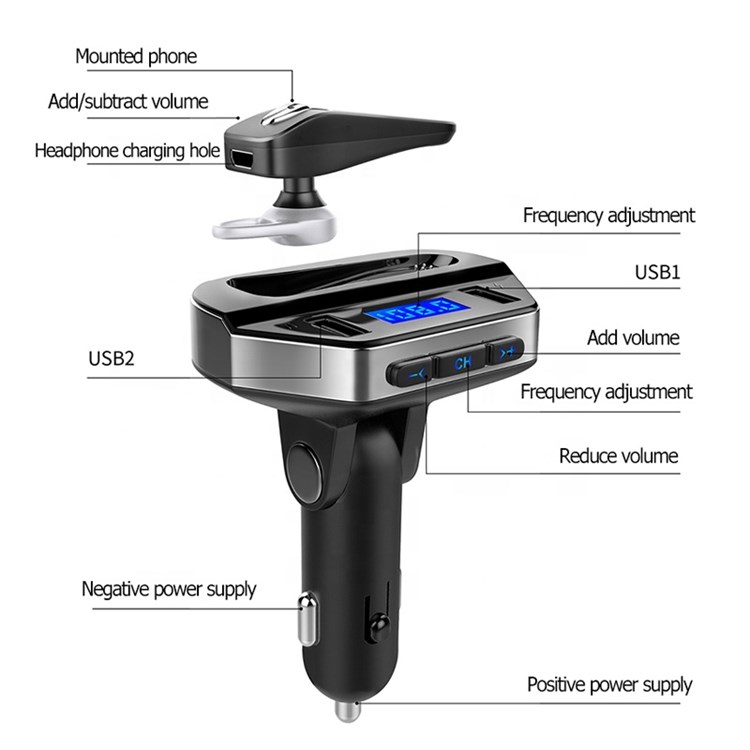 V6 Bluetooth Car MP3 Music Player FM Transmitter Dual USB Car Charger with Headset-4