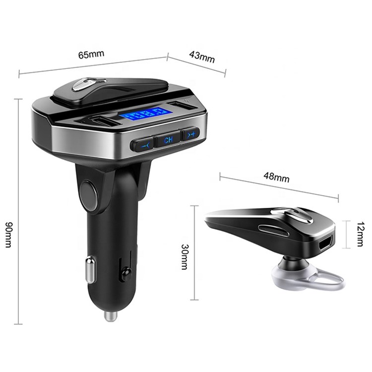 V6 Bluetooth Car MP3 Music Player FM Transmitter Dual USB Car Charger with Headset-6