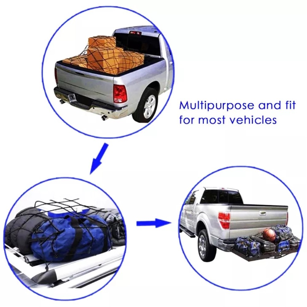 Latex Heavy Duty Cargo Net for Pickups Car Mesh Holes Cord Net for Truck Bed Roof Rack 120cmx90cm 88 Grids Cargo Organizer Net with Hooks-4