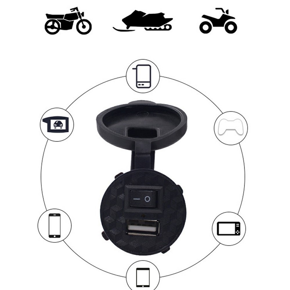 WUPP CS-836B1 12V Motorcycle Mobile Phone Single USB Power Supply Charger Waterproof Port Socket with Switch-5