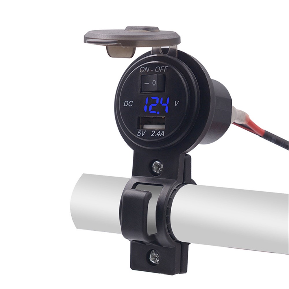 WUPP CS-587 12V Waterproof Motorcycle Handlebar USB Charger with Switch Digital Display Power Supply Socket Adapter-1